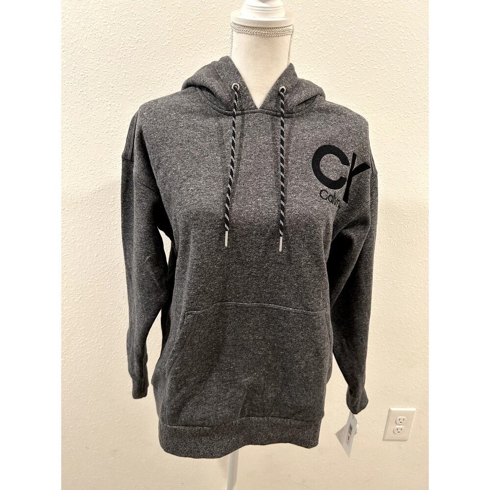 Calvin Klein Women's Eco Fleece Logo Pullover Black Heather XS NWT B53